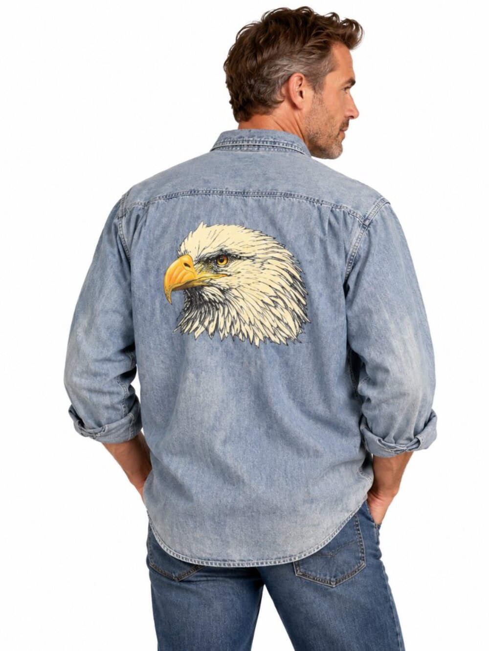 Vintage Paradise Point XL Denim Shirt Bald Eagle Back Graphic Americana